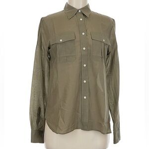 Lauren Ralph Lauren M Green Silk Blend Long Sleeve Button Down Shirt
